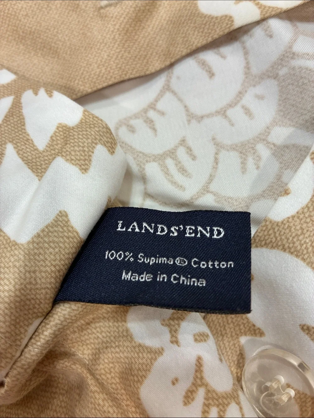Lands' End Tan and White Floral Duvet Cover King